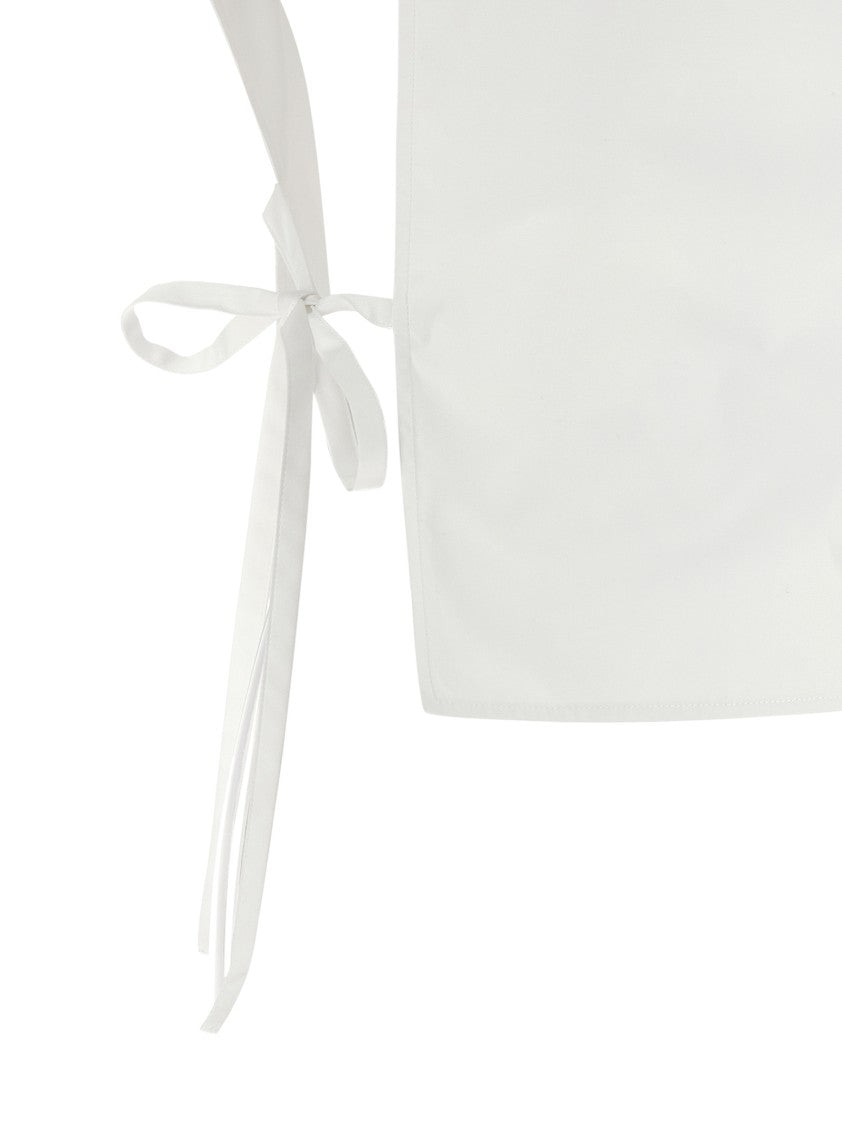 Miu Miu Asymmetric Hem Vest Shirt With Ribbon Ties And Logo Embroidery