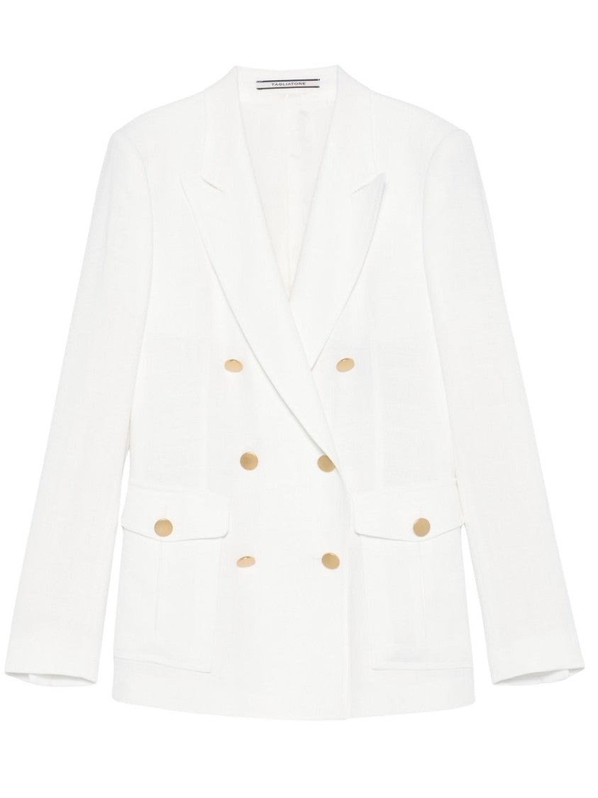 Tagliatore Double-Breasted White Jacket With Gold-Tone Buttons