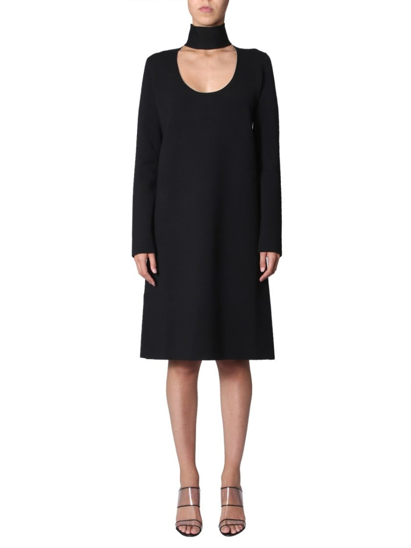 Bottega Veneta High Neck Midi Dress With Deep Neck