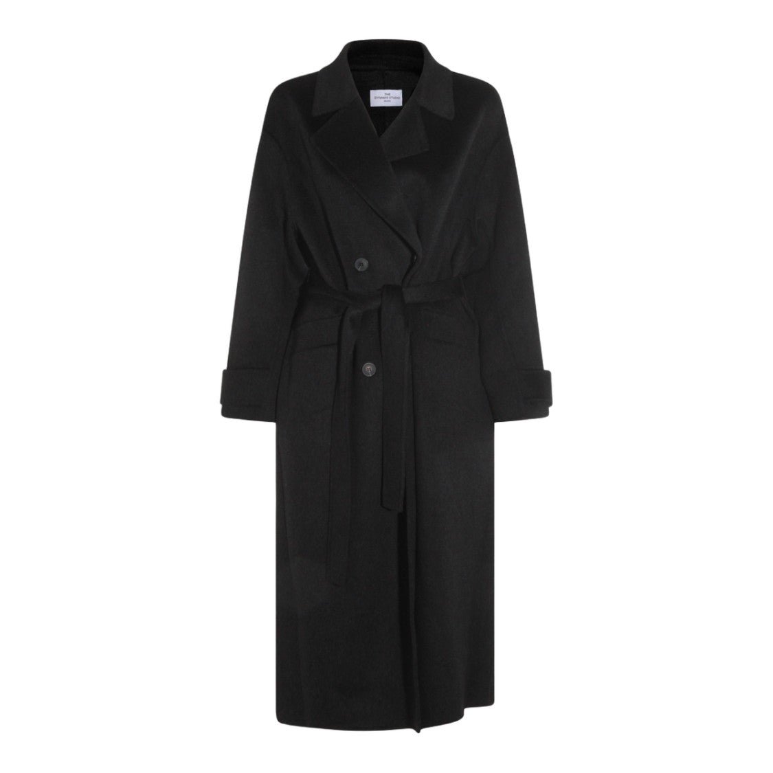The Dynamis Studio Double-Breasted Black Coat With Fabric Belt