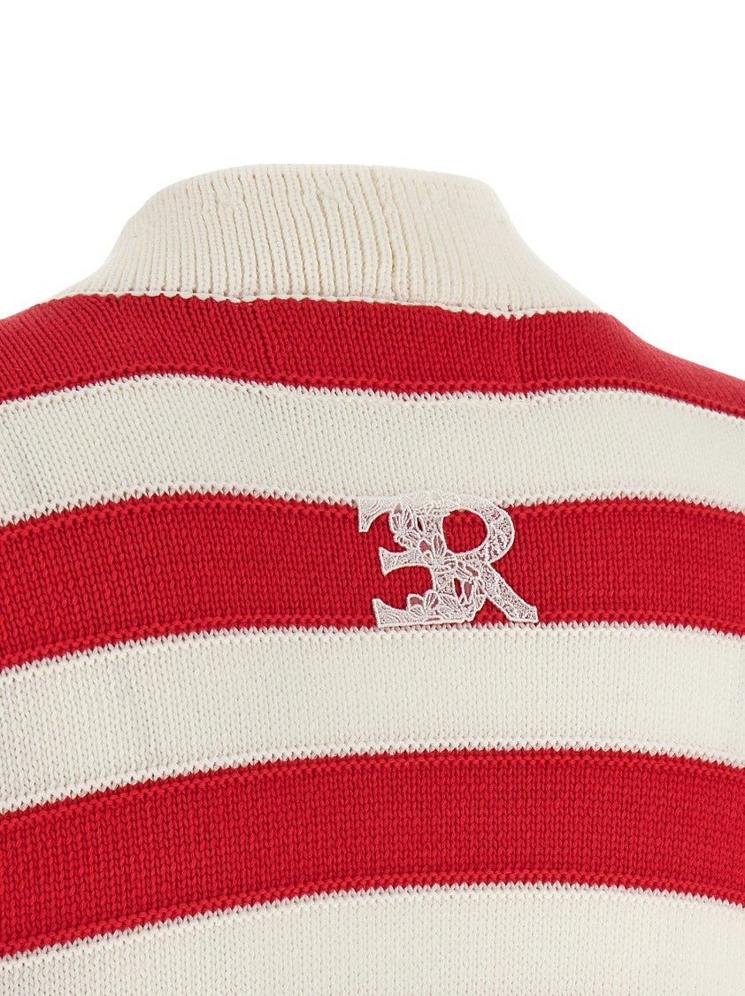 Ermanno Scervino Cotton Blend Crochet Cardigan With Lace Closure And Contrasting Stripes