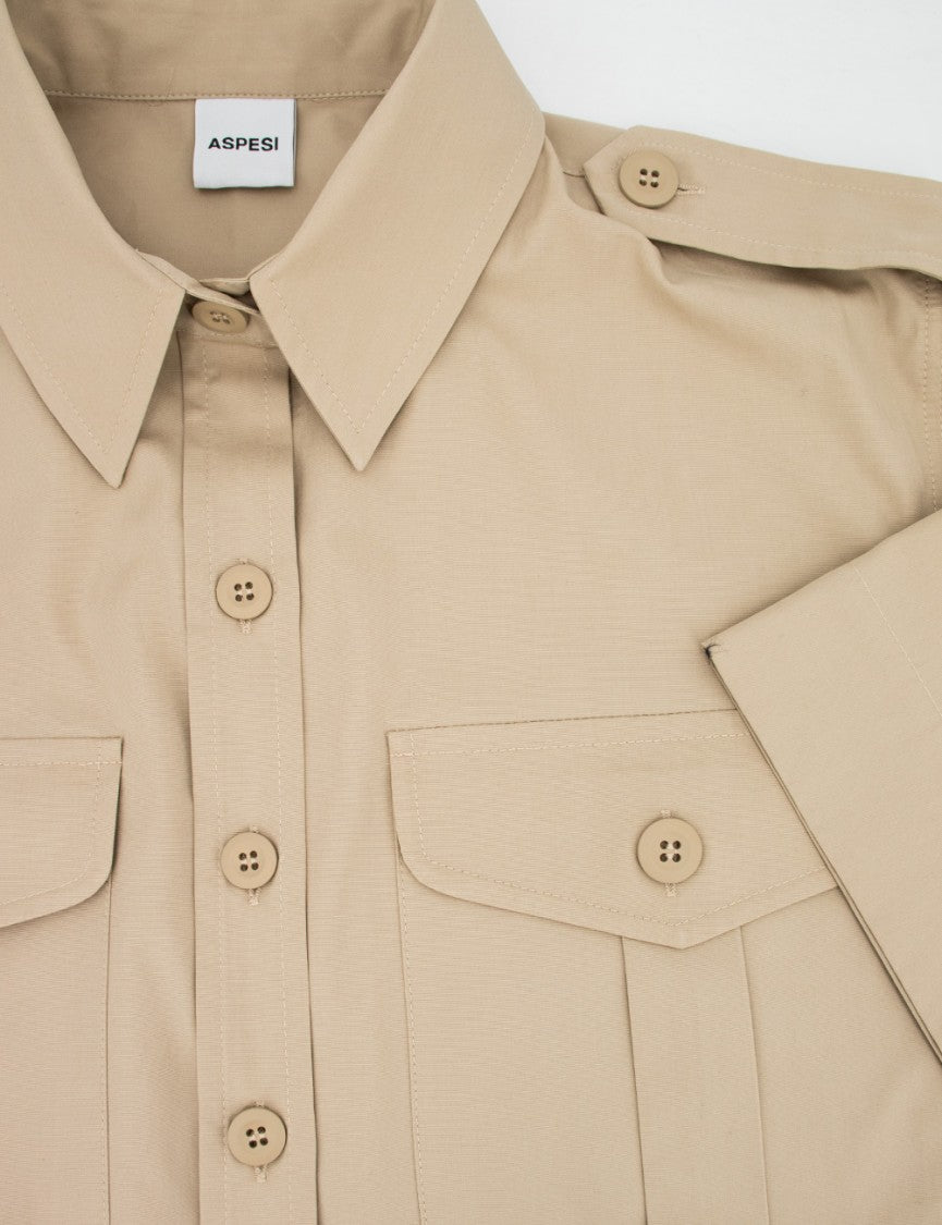 Aspesi Military-Inspired Beige Cotton Blouse With Flap Pockets