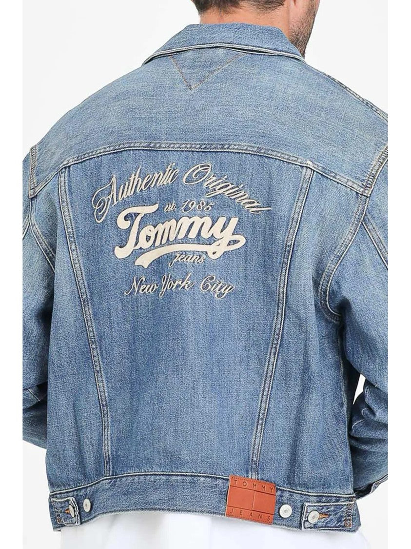 Tommy Jeans Medium Wash Denim Jacket With Vintage-Inspired Embroidery