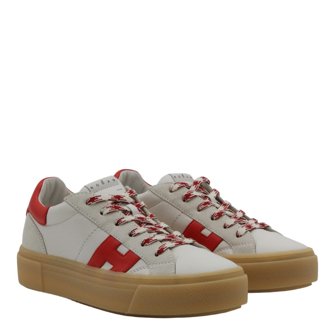 Hogan White Leather Sneakers With Red Accents