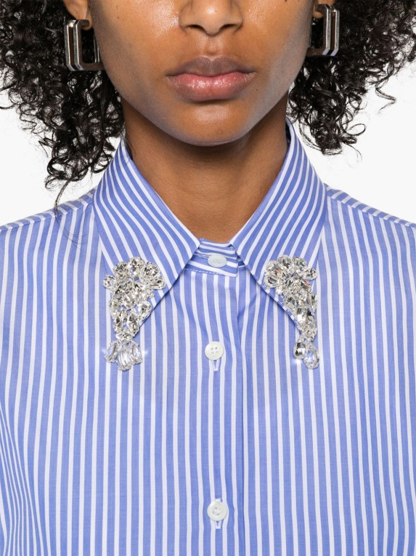 Prada Classic Striped Shirt With Decorative Collar Embellishments
