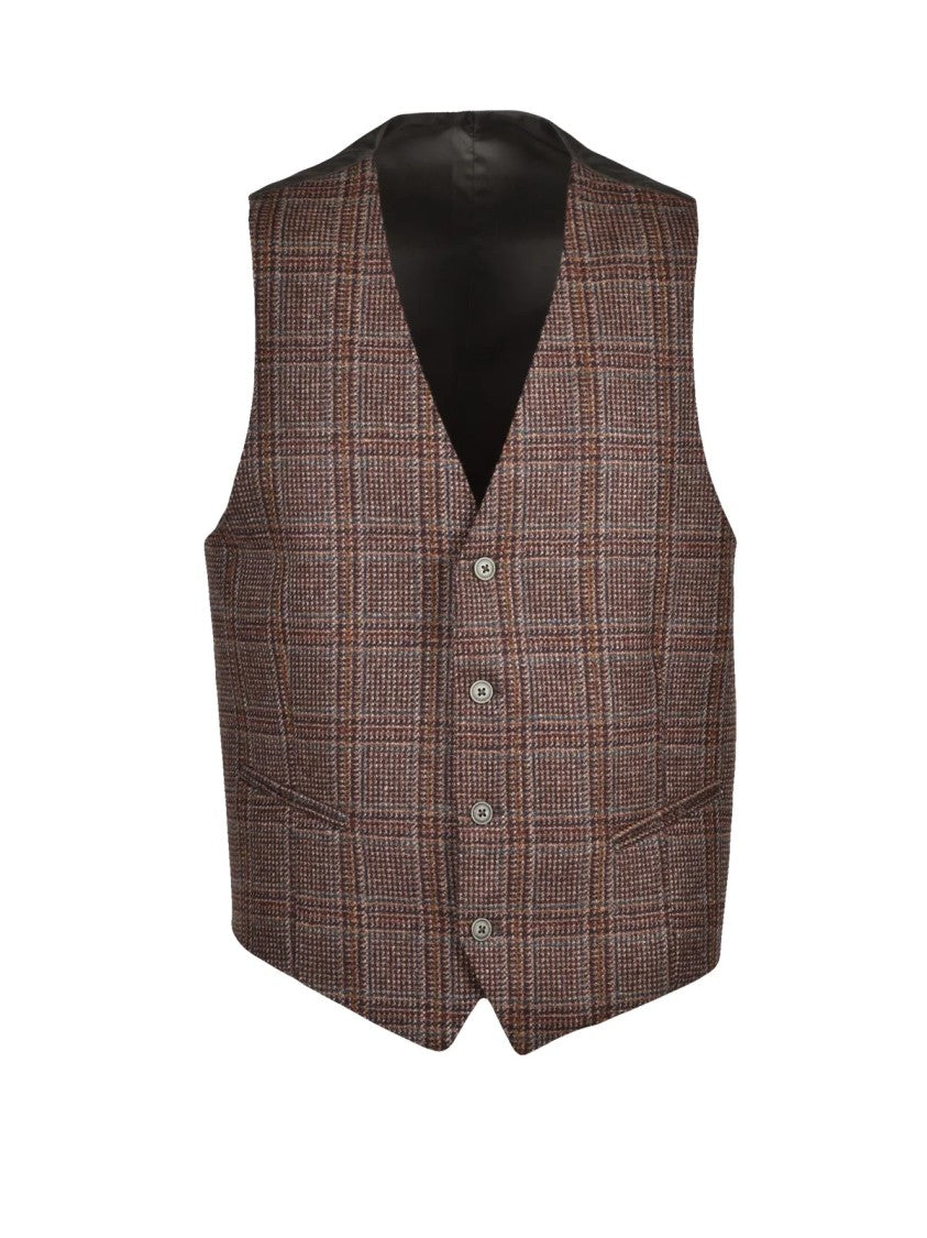 Old Crest Brown/Green Checkered Tailored Wool-Blend Vest