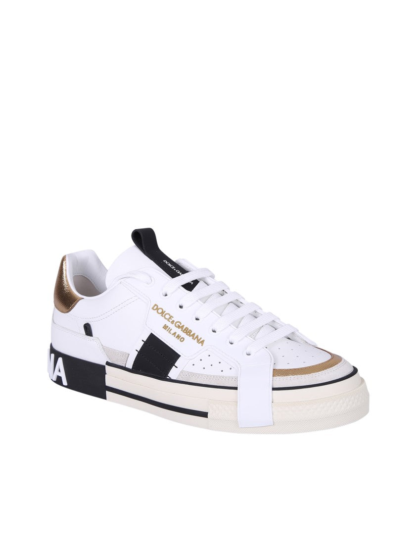 Dolce & Gabbana Luxe Calf Leather Sneakers With Metallic Inserts And Rubber Sole