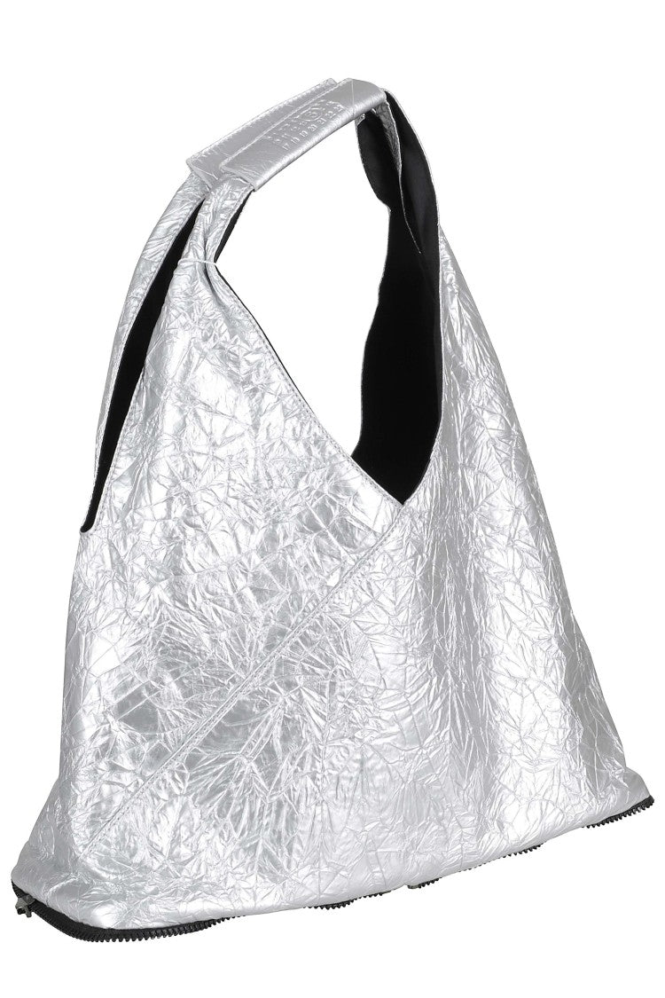 Mm6 By Maison Margiela Silver Japanese Zip Around Crumpled Polyurethane Shoulder Bag