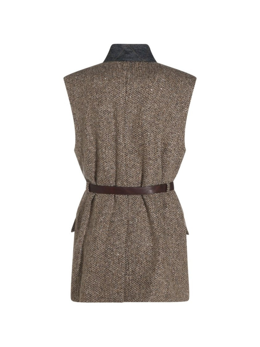 Brunello Cucinelli Herringbone Textured Sleeveless Jacket