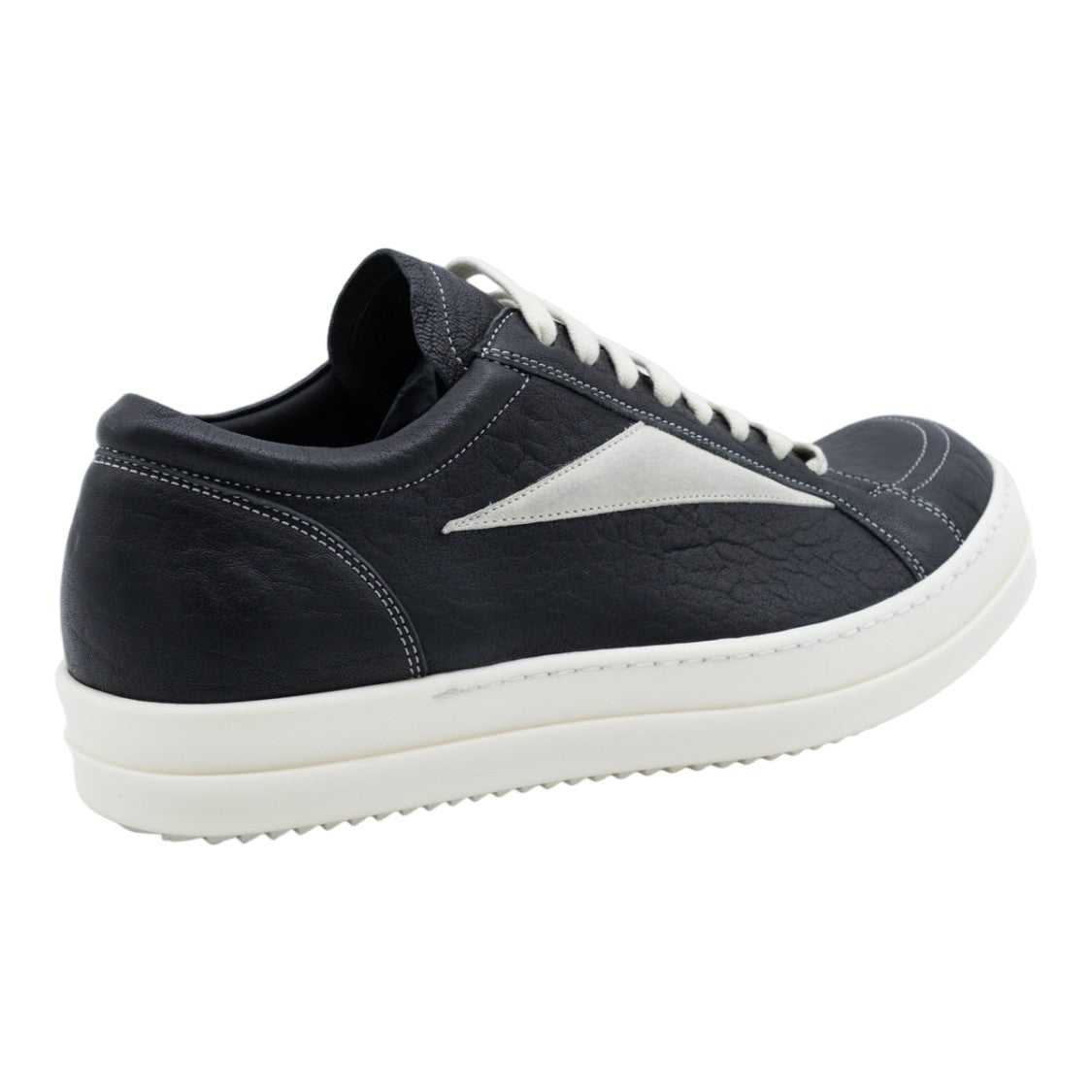 Rick Owens Low-Top Black Leather Sneakers With Angular Side Stripe