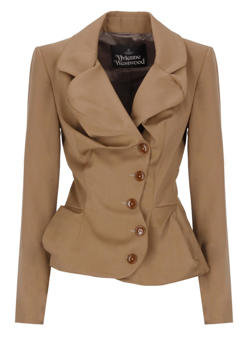 Vivienne Westwood Brown Drunken Asymmetrical Tailored Wool Blazer