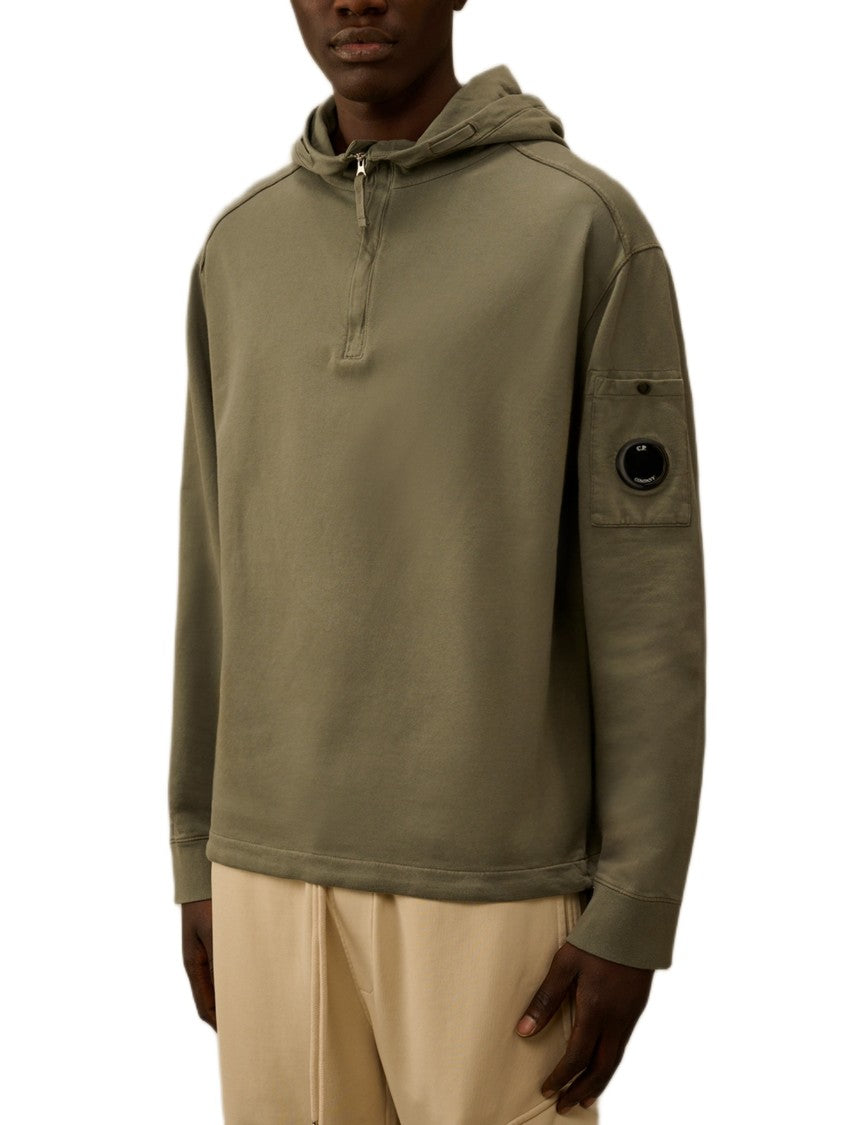 C.P. Company Half-Zip Fleece Sweater With Adjustable Hood And Iconic Lens Detail