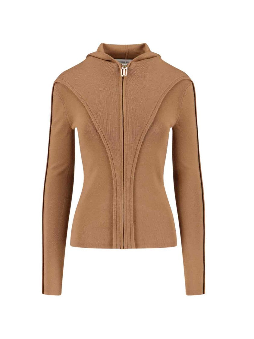 Victoria Beckham Logo Zip Sweater Brown
