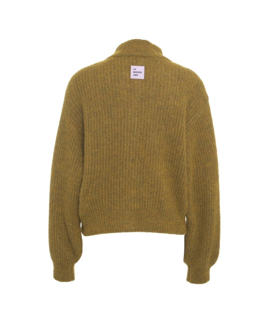 American Vintage High Collar Button-Down Cardigan With Ribbed Cuffs