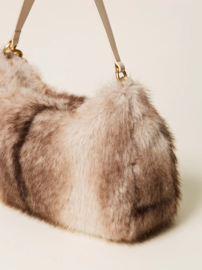 Twin-Set Faux Fur Handbag With Gold-Tone Chain Detail