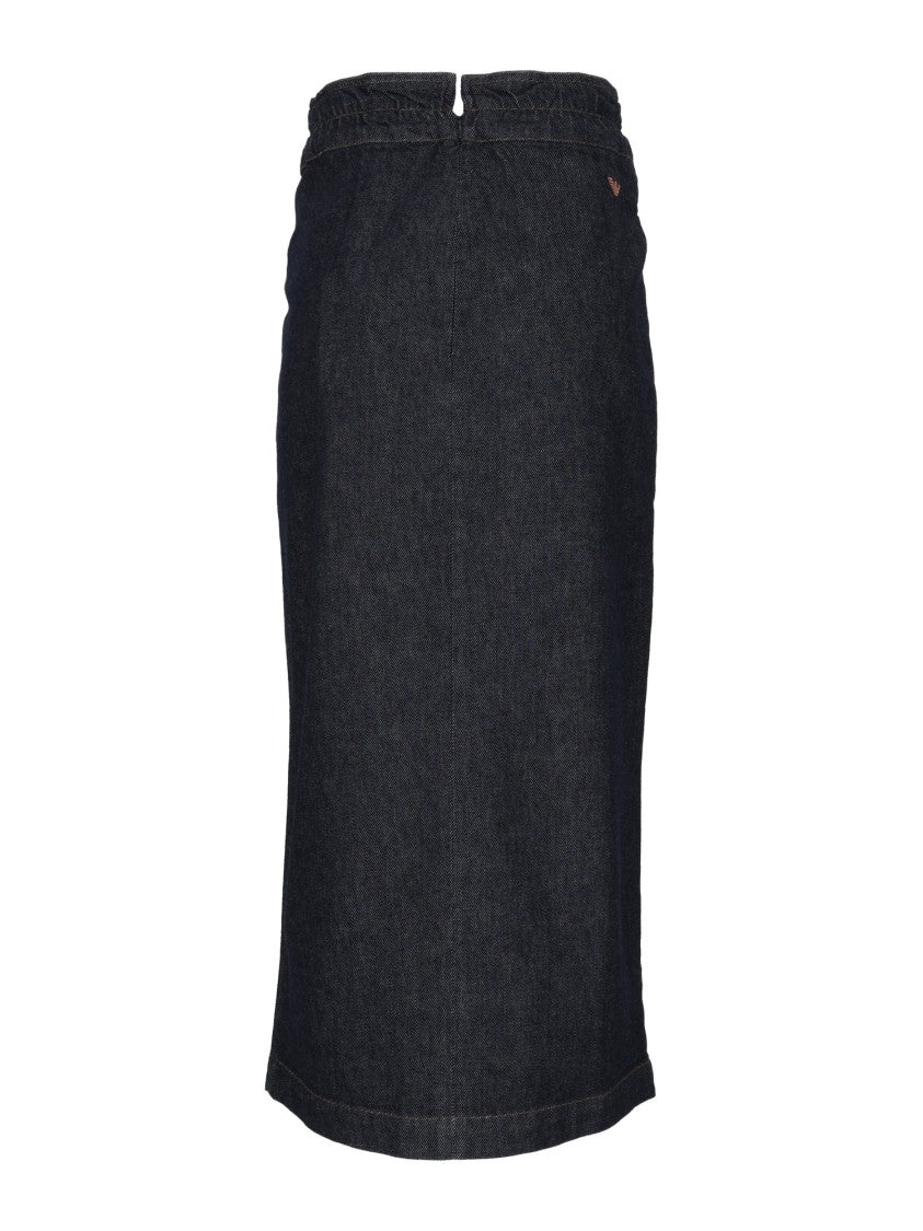 Emporio Armani Dark Denim Belted Midi Skirt
