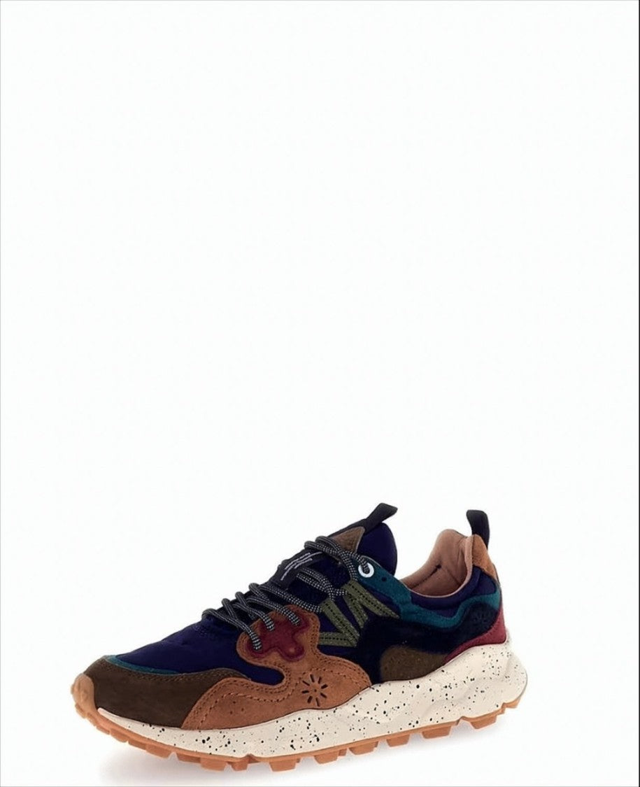 Flower Mountain Earthy-Toned Low-Top Sneakers With Multi-Material Upper