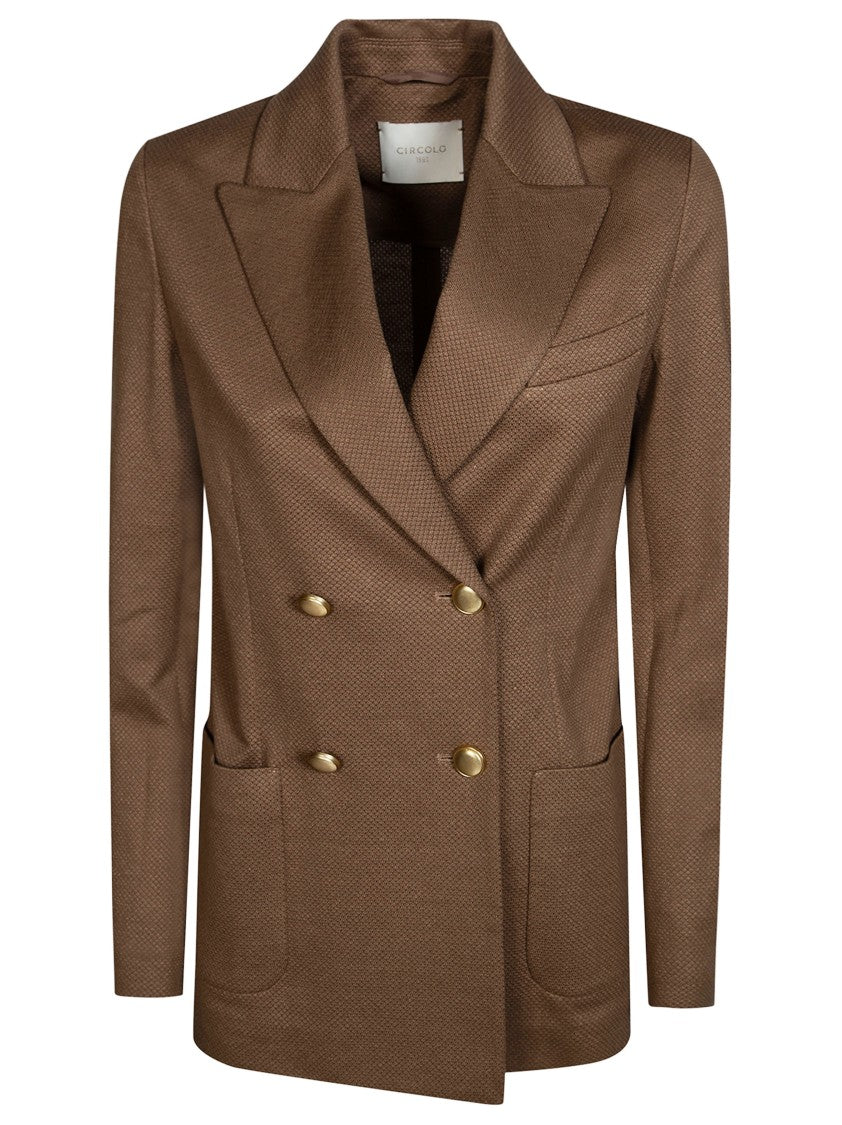 Circolo Textured Cotton Linen Double Breasted Blazer