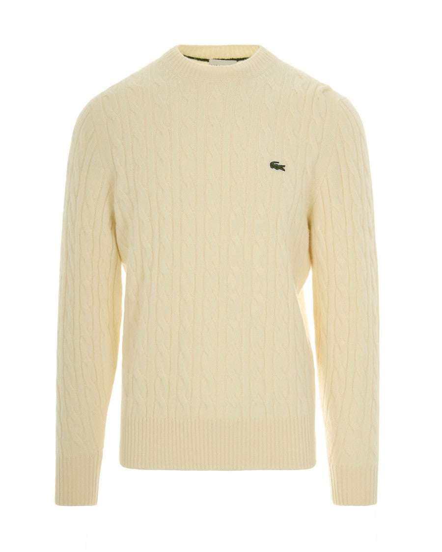 Lacoste Cream Wool Cable-Knit Sweater