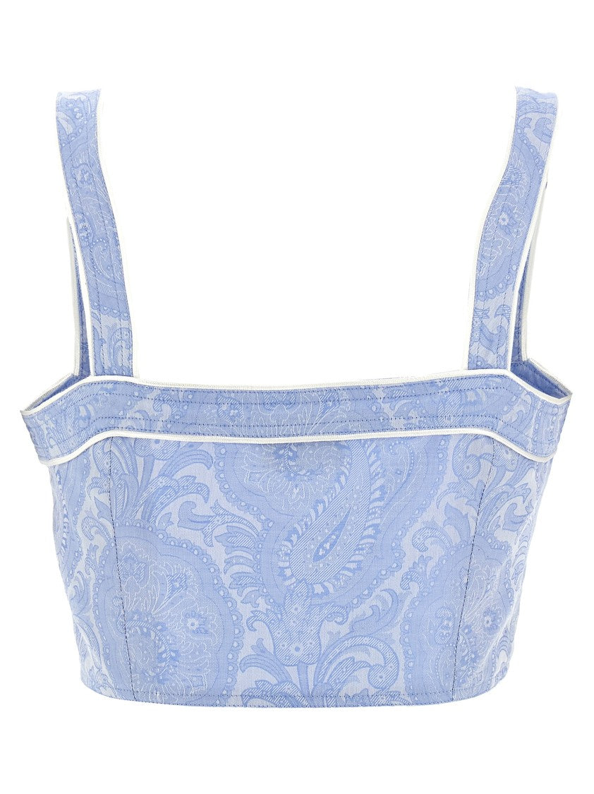 Etro Paisley Print Cotton Top With Satin Piping And Button Closure