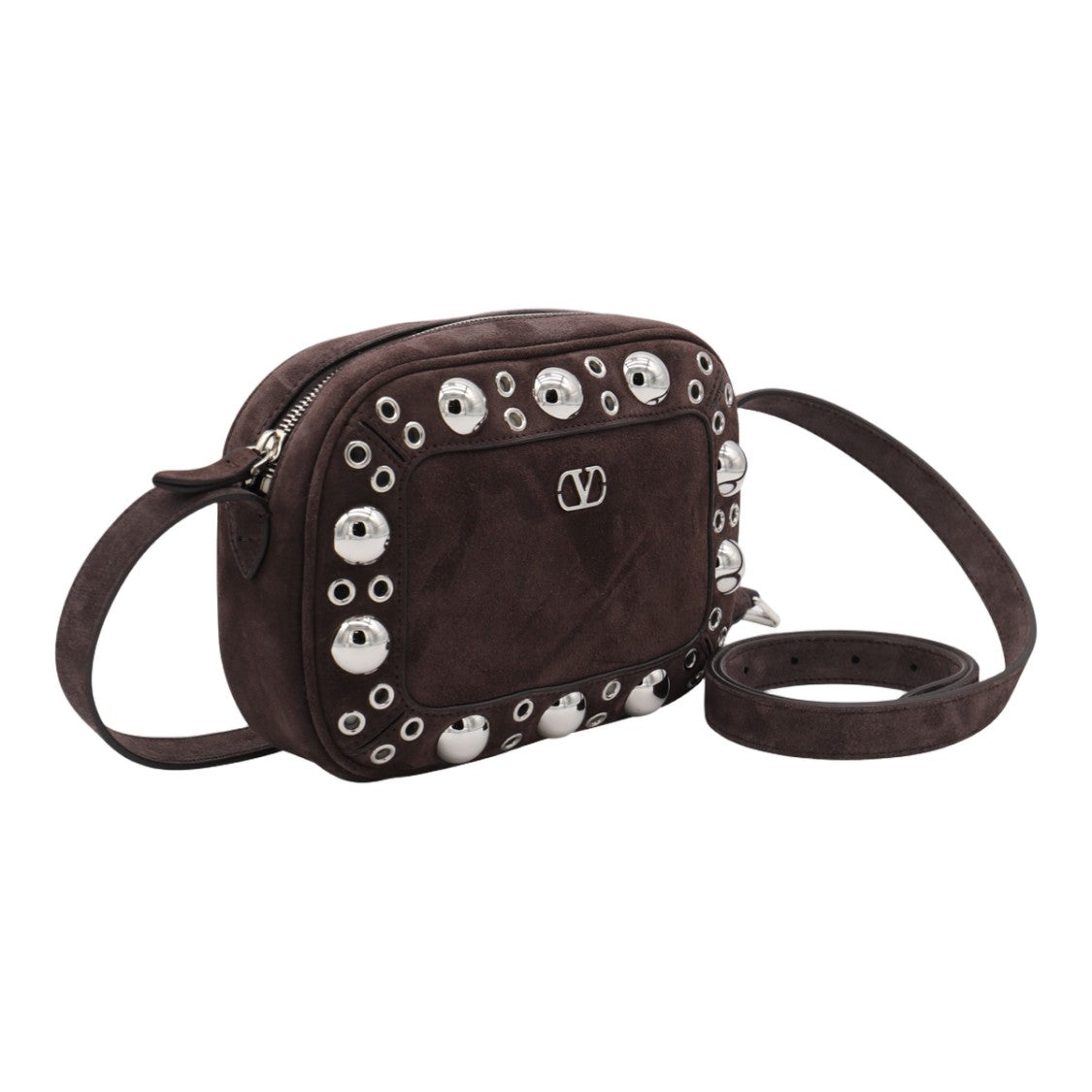 Valentino Garavani Compact Rectangular Suede Bag With Silver-Tone Hardware