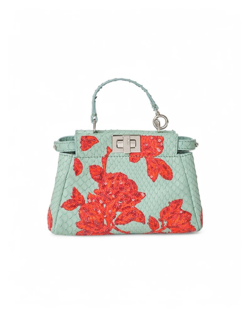 Fendi Peekaboo Micro Python Embroidery Aqua Green