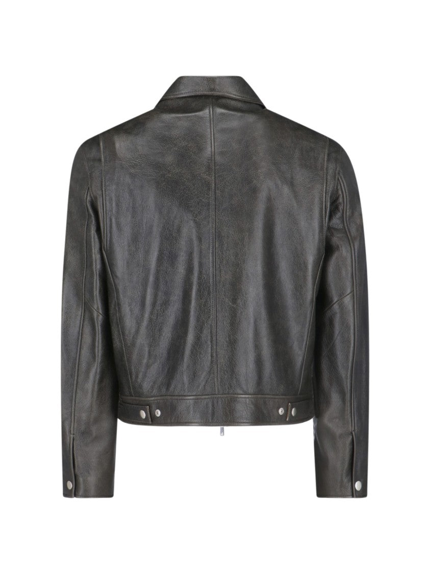 Tonywack Vintage Black Calfskin Leather Jacket With Classic Collar