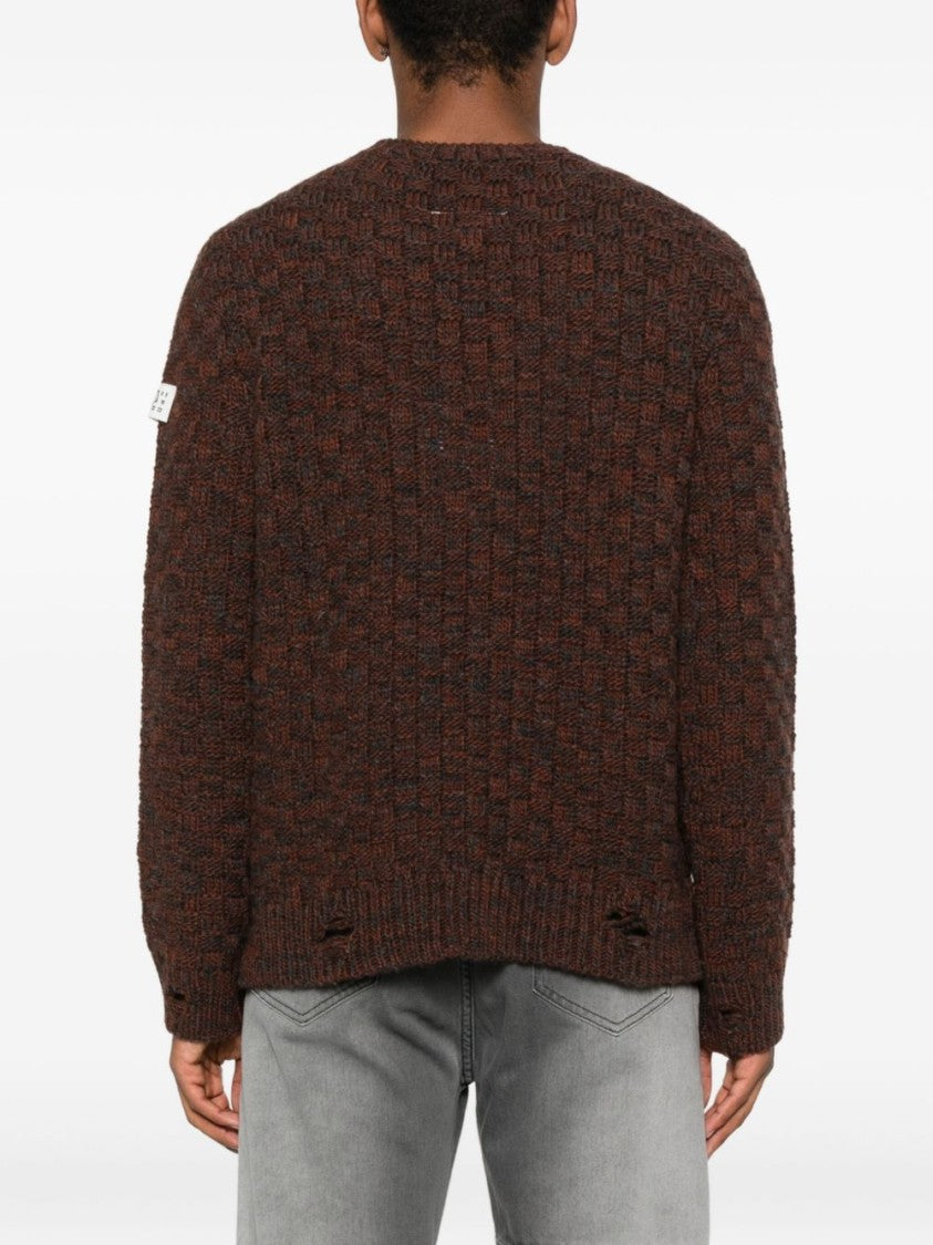 Mm6 By Maison Margiela Textured Knit Brown Crewneck Sweater