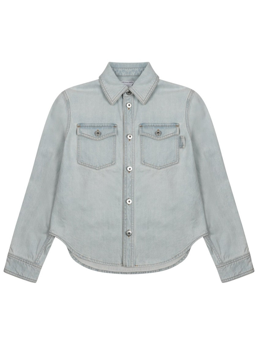 Bottega Veneta Regular Fit Bleach Wash Denim Shirt With Classic Collar