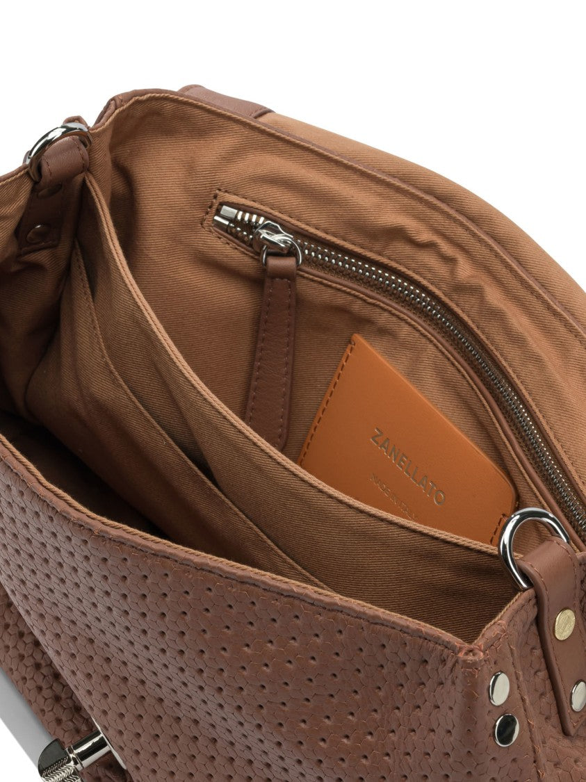 Zanellato Structured Perforated Leather Handbag With Dual Turn-Lock Closure