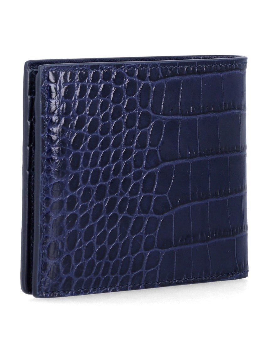 Tom Ford Blue Croc-Effect Leather Bi-Fold Wallet