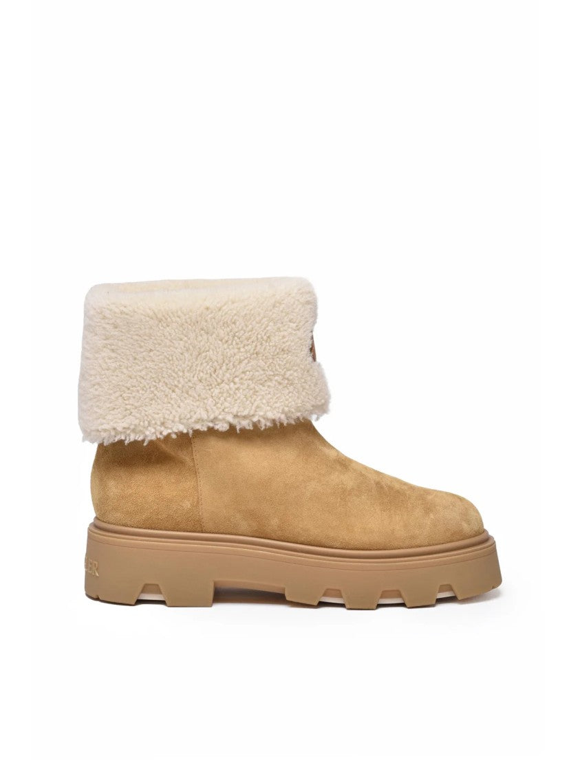 Moncler Beige Suede Fold-Over Ankle Boots