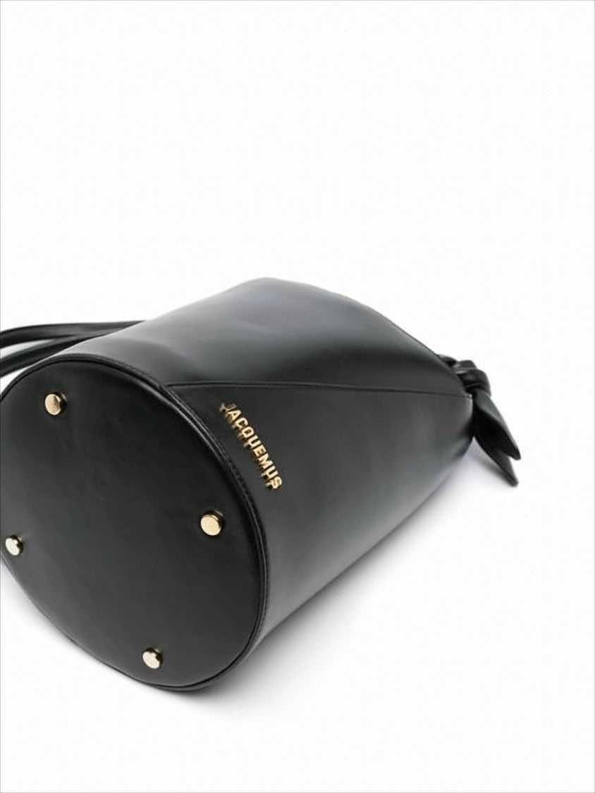 Jacquemus Structured Cylindrical Black Leather Tote With Adjustable Strap