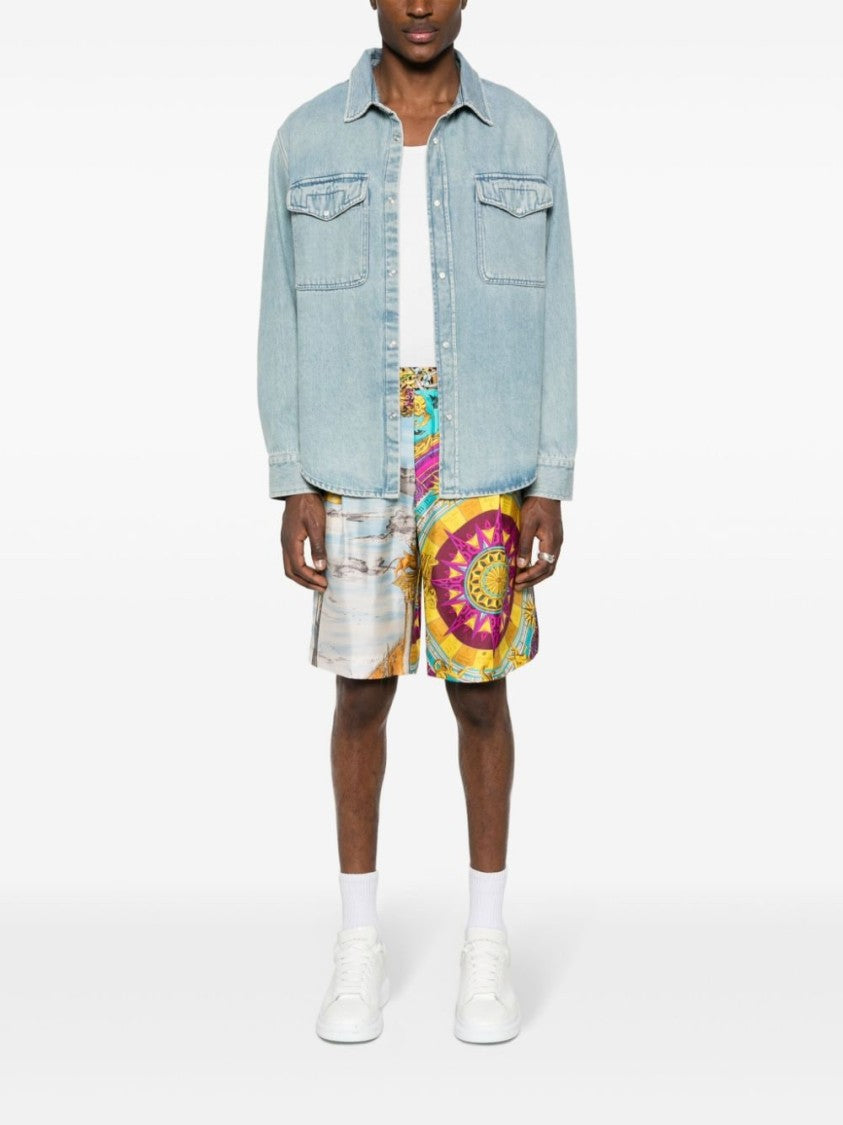 Moschino Thigh-Length Multicolor Printed Silk Shorts
