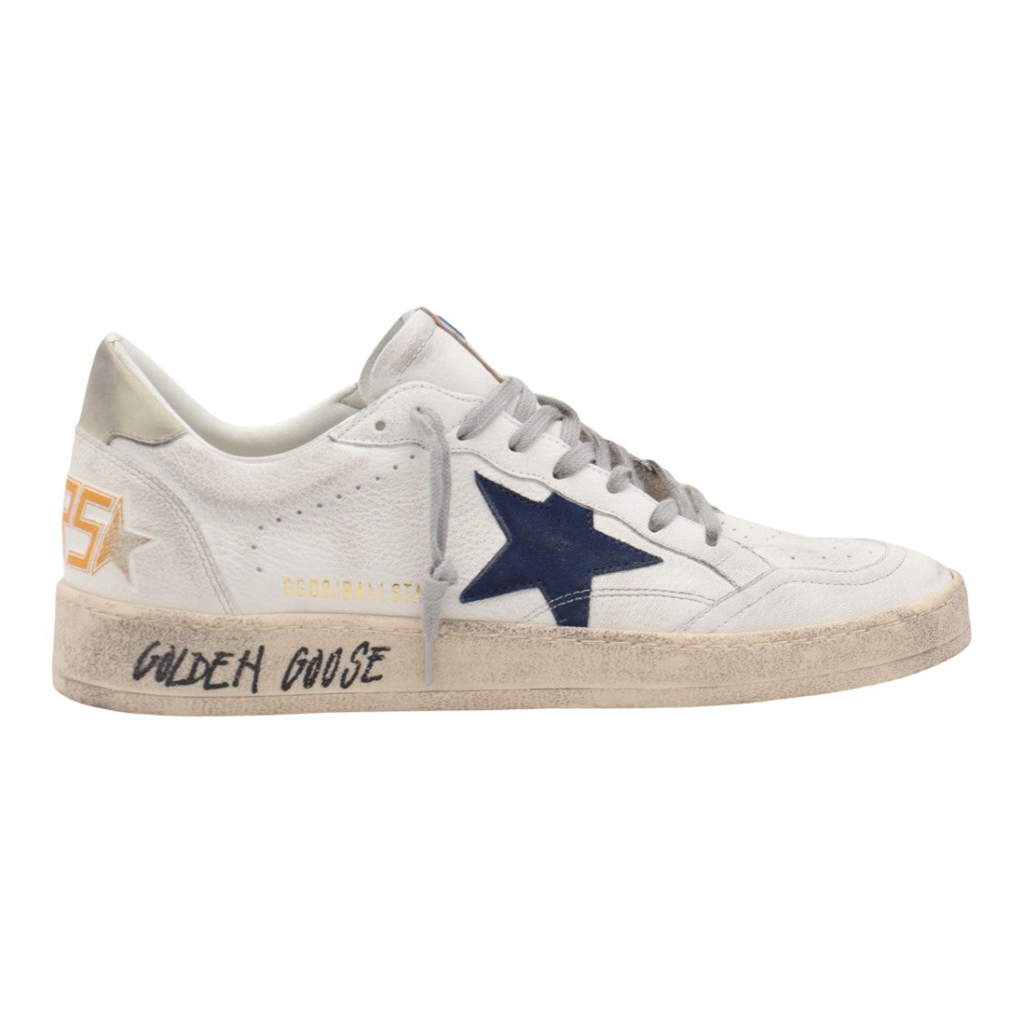 Golden Goose Low-Top Distressed White Sneakers With Navy Star