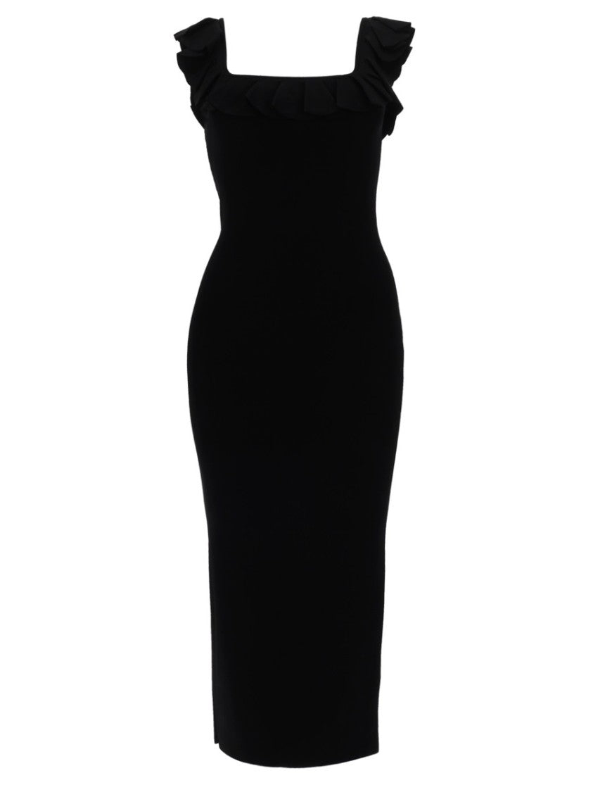 Michael Michael Kors Fitted Midi Dress With Ruffled Detailing And Back Slit