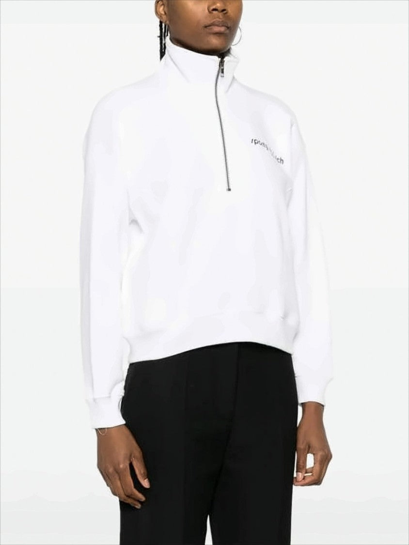 Sporty And Rich Half-Zip Long Sleeve Cotton Pullover With Ribbed Details