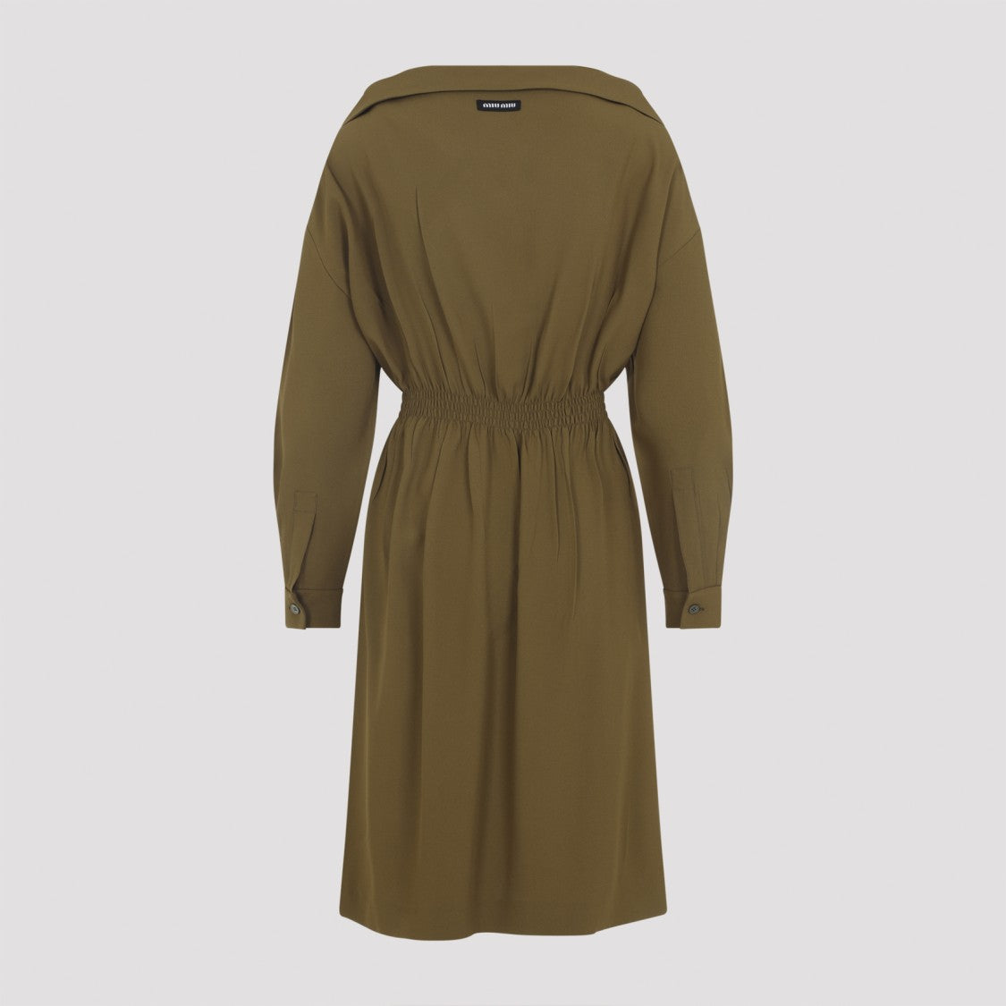 Miu Miu Mimetic Green Midi Dress With Notched Collar