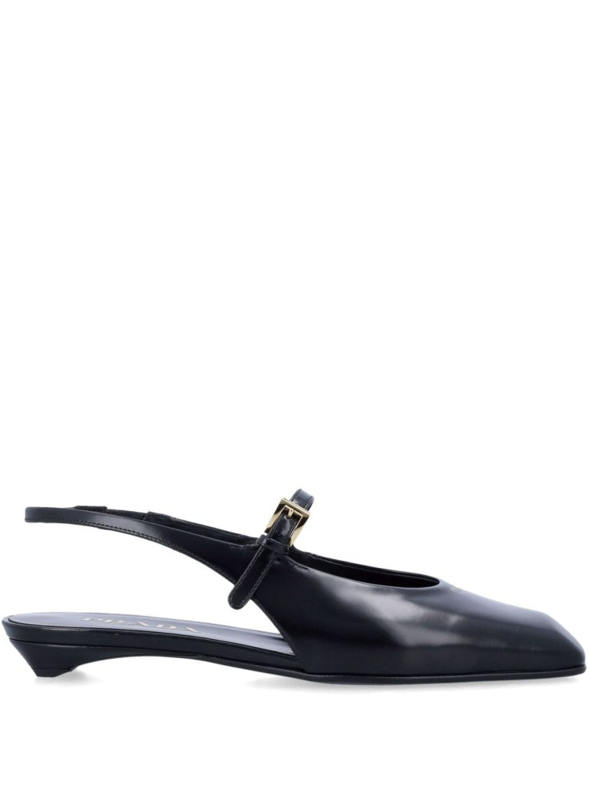 Prada Pointed Toe Flat Shoes With Slingback Strap