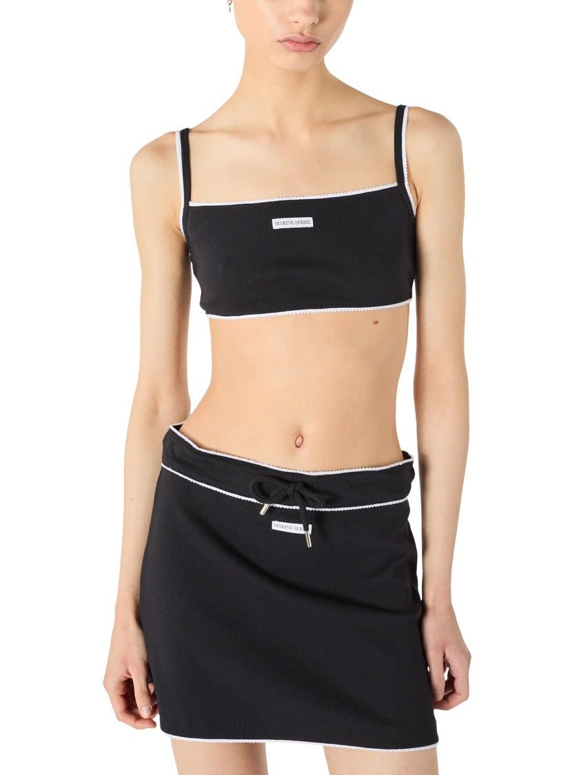 Marine Serre Fitted Black Mini Skirt With Drawstring Waist