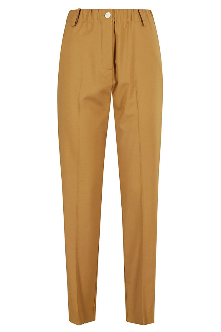 Alysi High-Waisted Caramel Trousers With Elasticated Waistband