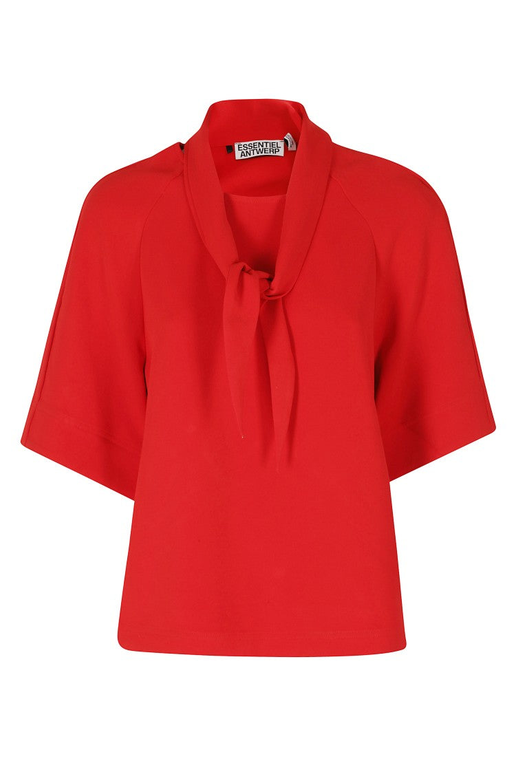 Essentiel Antwerp Neck Tie Recycled Polyester Cropped Blouse