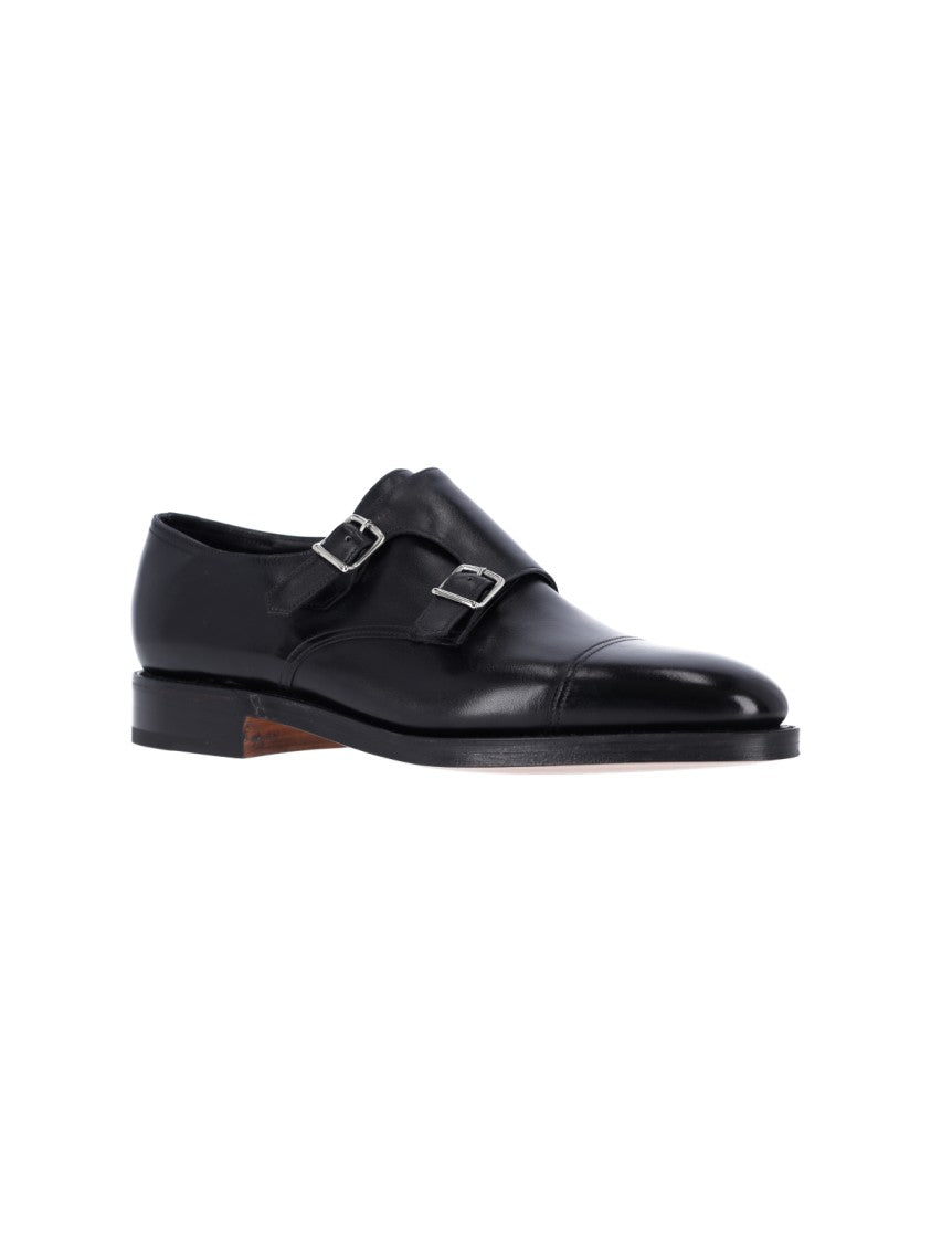 John Lobb Black Leather William Monk Strap Shoes