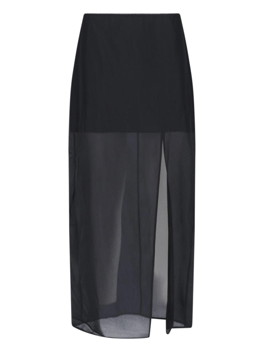 Filippa K Black Layered Sheer Midi Slit Skirt