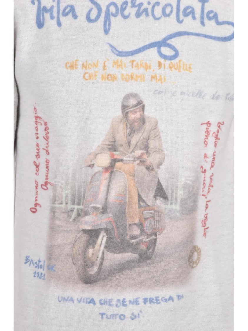 Bob Grey/Blue Wool-Blend Graphic Crewneck Sweater