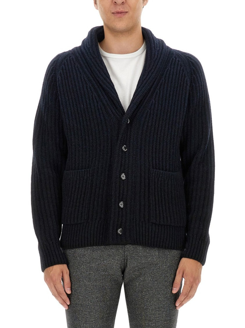 Brioni Ribbed Black Cashmere And Virgin Wool Cardigan
