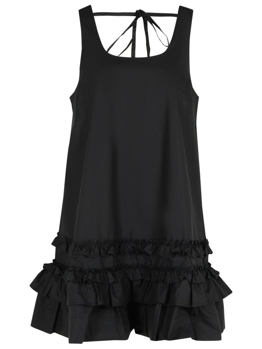Ganni Mini Dress In Black Cotton Poplin