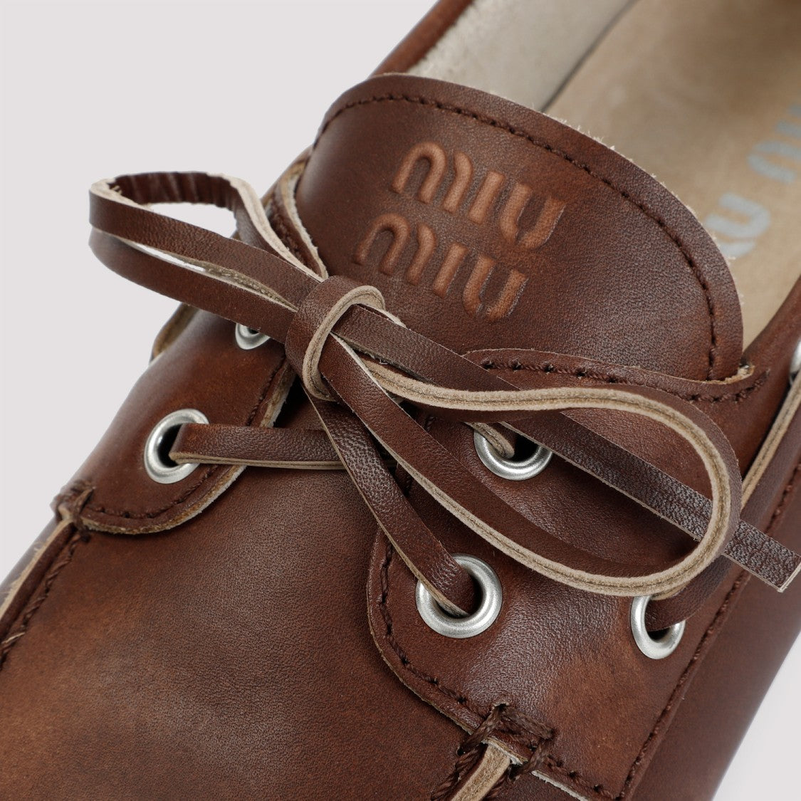 Miu Miu Brown Burnt Calf Leather Loafers