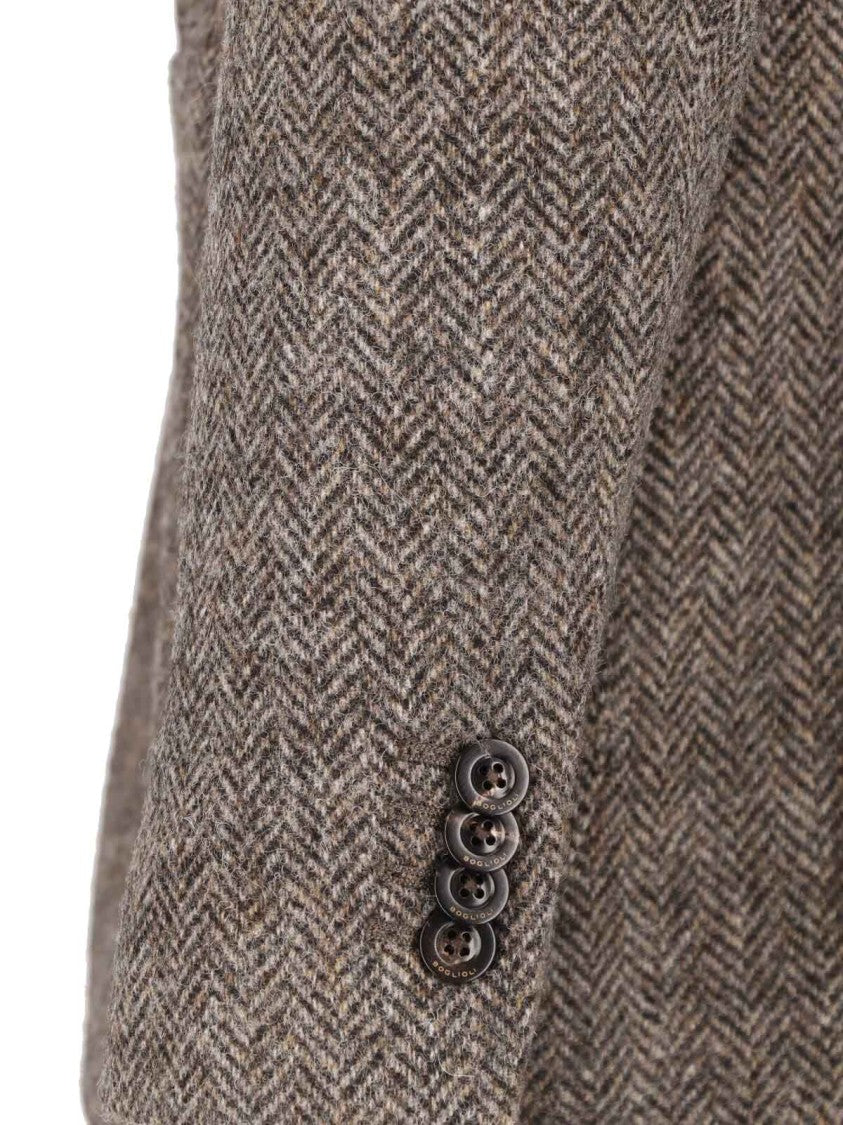 Boglioli Brown Textured Wool Classic Notch Lapel Blazer
