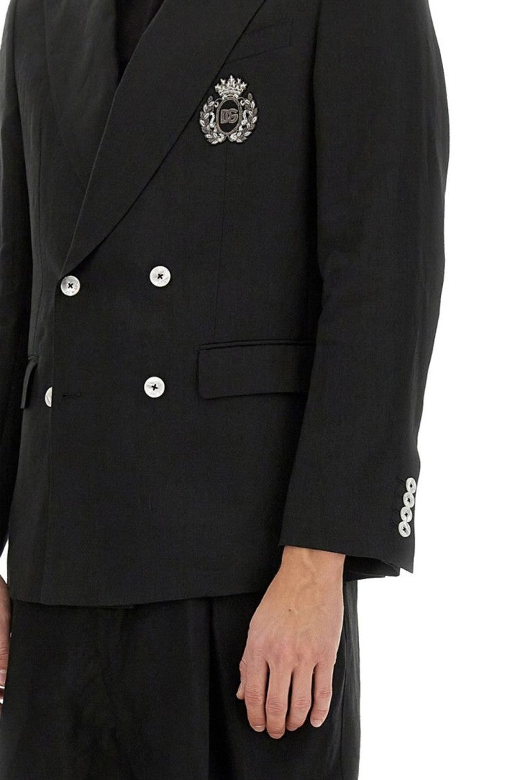 Dolce & Gabbana Structured Black Linen Jacket With Clean Finish